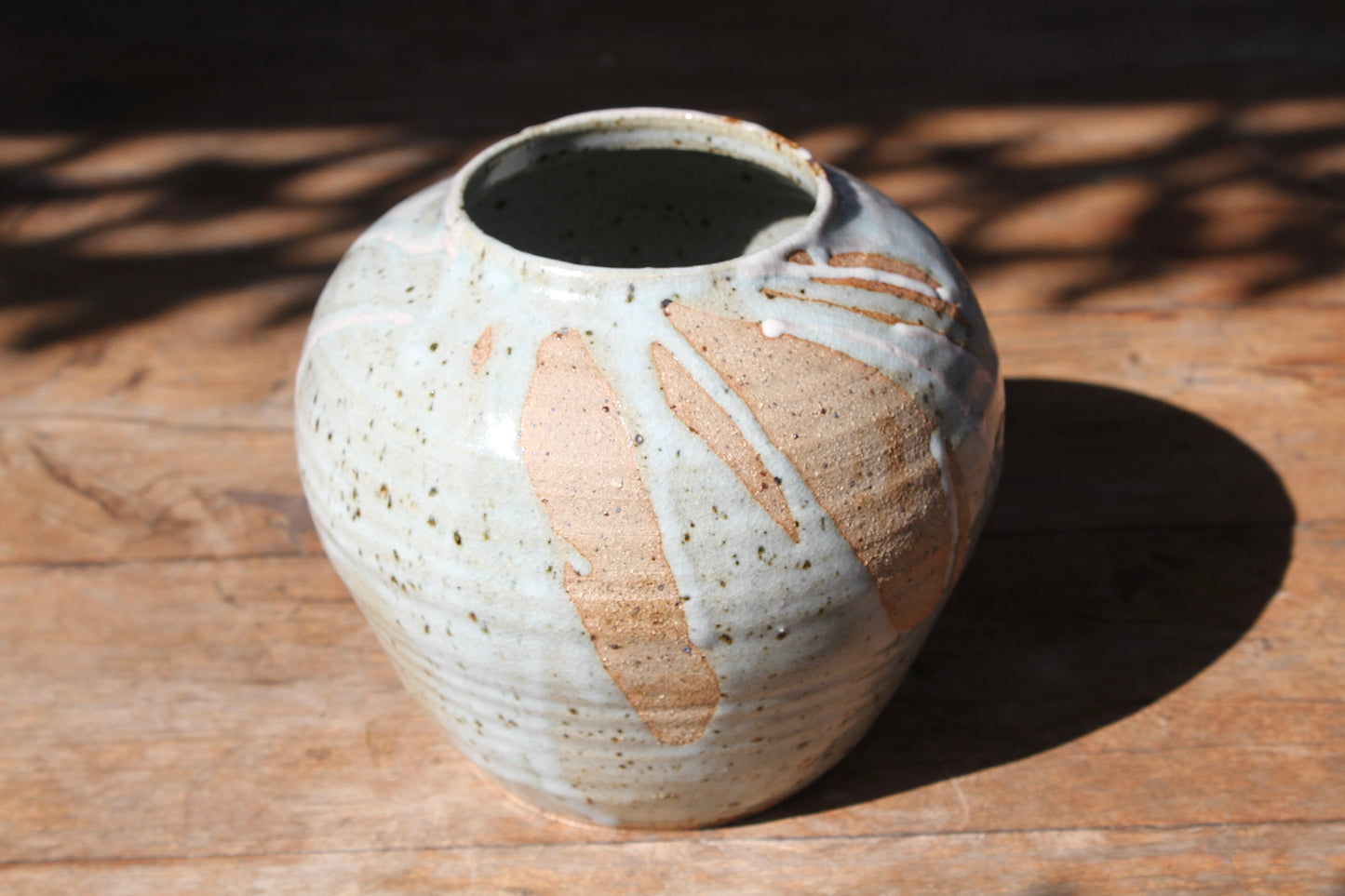 Wood Ash and Crawling Shino Moon Jar